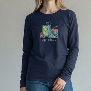 Life Is Good Women Shirt Blue XL Crusher Lite Go Places Travel Graphic Casual